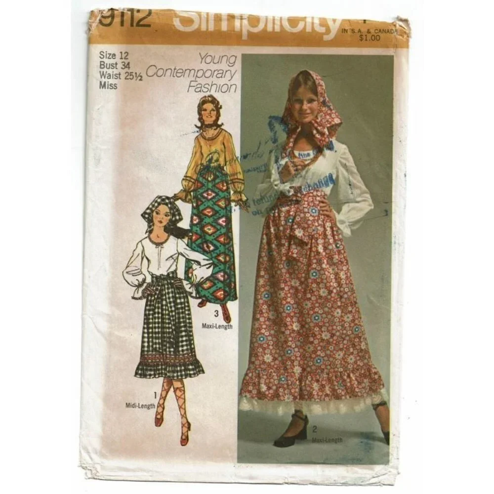 Simplicity Sewing Pattern 9112 Skirt Blouse Scarf Sash Misses Size 12‎ VTG